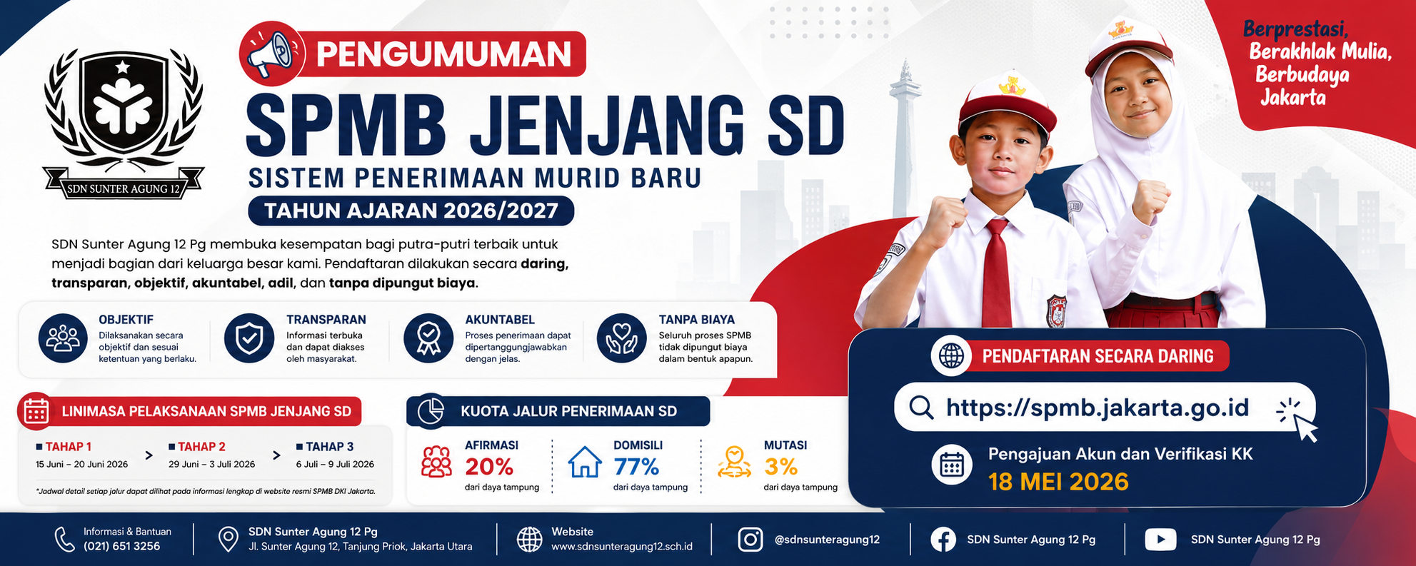 Informasi Sistem Penerimaan Murid Baru (SPMB) Jenjang SD Tahun Ajaran 2026/2027 - Pengumuman SDN Sunter Agung 12 PG