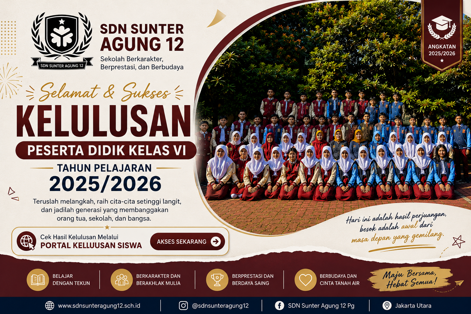 Portal Informasi Kelulusan Peserta Didik Kelas VI Tahun Pelajaran 2025/2026 - Pengumuman SDN Sunter Agung 12 PG